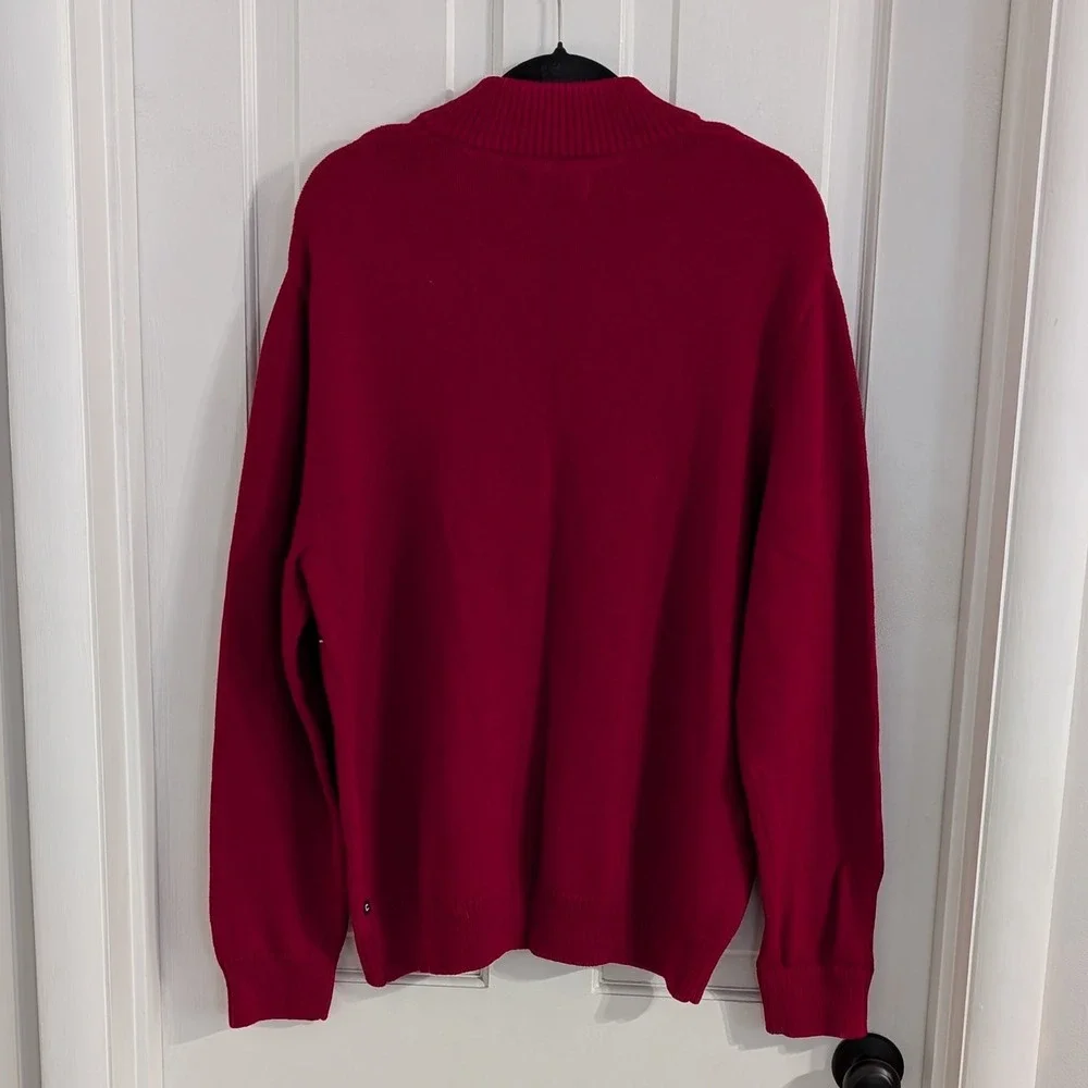 Chaps Men's Holiday Henley Sweater LARGE Cotton Winter Christmas Soft‎ Bears Red